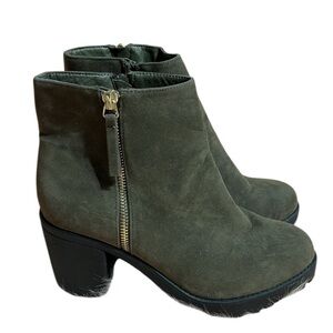 RIVER ISLAND BOOTS size 9/39 DARK GREEN /GREY SUEDE BLOCK HEEL